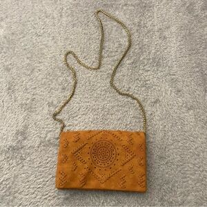 Free People Item Women OS Tan Boho Laser Cut Whipstitch Gold Chain Crossbody
